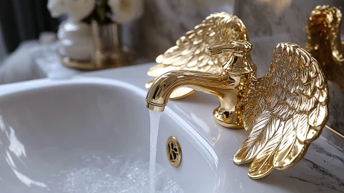 Elegant Bathroom with Gold Angel Wing Faucet