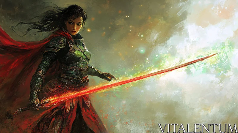 AI ART Female Warrior with Glowing Sword