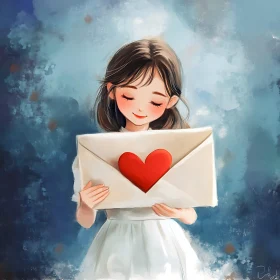 Cartoon Girl Holding Heartfelt Letter