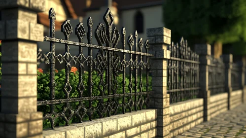 Decorative Iron Fence with Brickwork