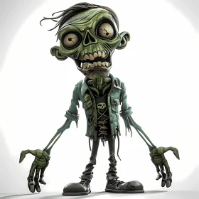 Cartoon Zombie with Green Skin and Red Eyes