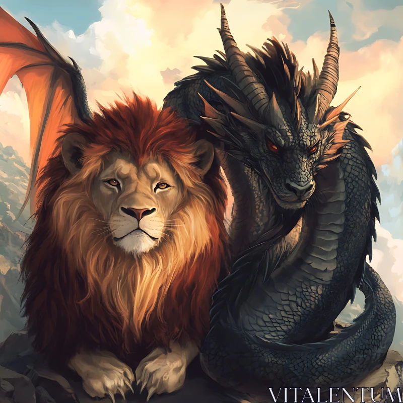 Winged Lion with Dragon Companion AI Image