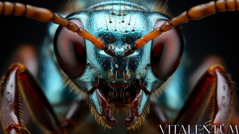 Close-Up of Blue-Headed Insect: A Study in Detail and Expression AI Image