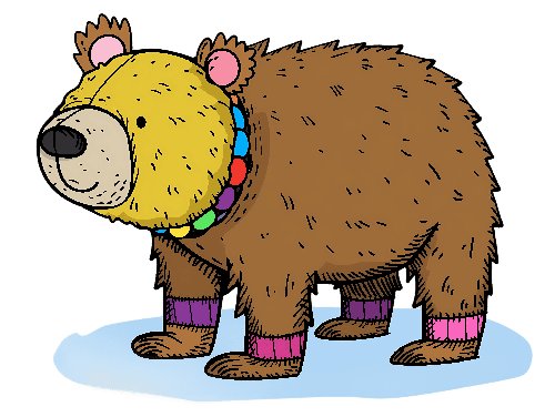 POD Design Colorful Cartoon Bear Illustration with Green Background