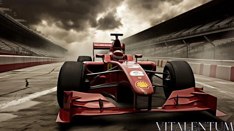 Crimson Racing Car on Track in the Rain Wallpaper AI Image
