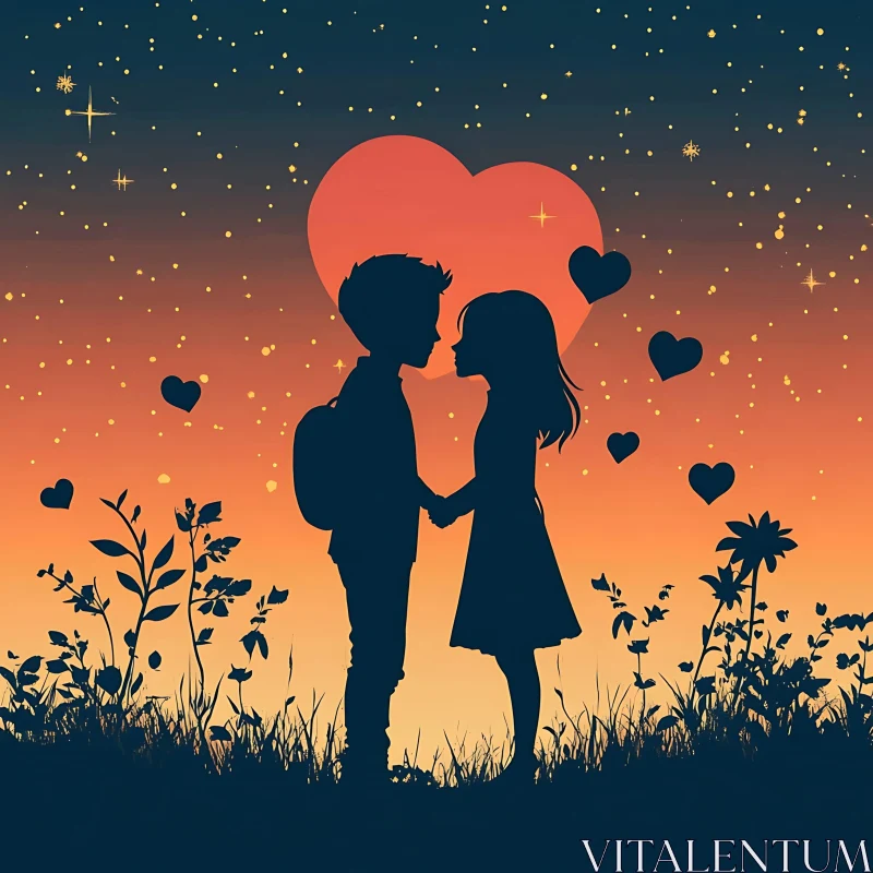 Silhouette Lovers Under Heart Moon AI Image