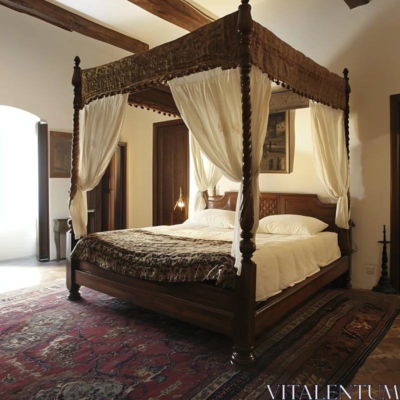 AI ART Elegant Bedroom with Grand Four-Poster Bed