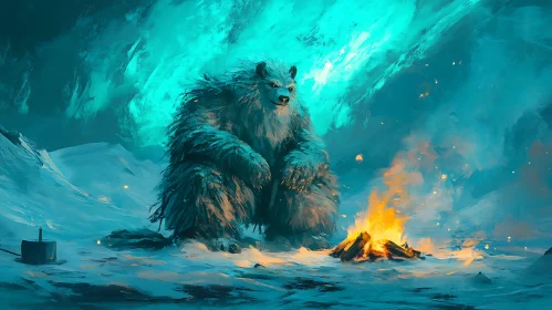 Winter Bear and Fire Art