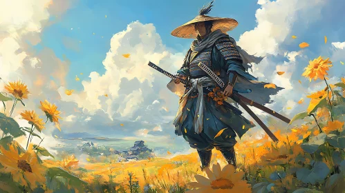 Warrior Amidst Golden Bloom Canvas