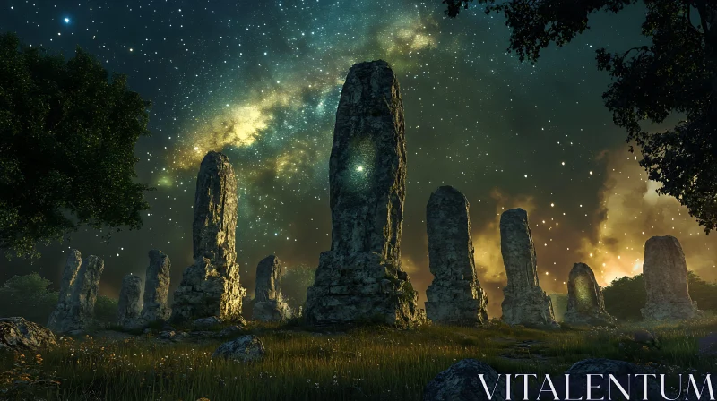 Ancient Stones at Night AI Image