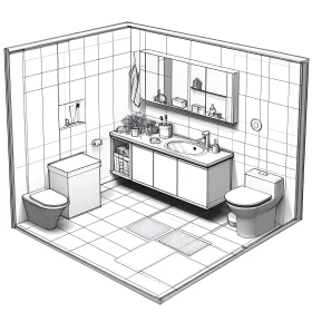 Monochrome Isometric Bathroom Design