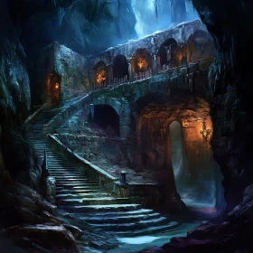 Stone Staircase in a Dark Cave