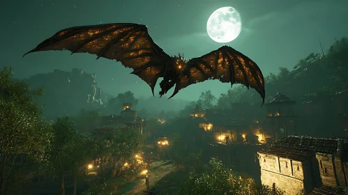 Medieval Village Dragon Night Flight