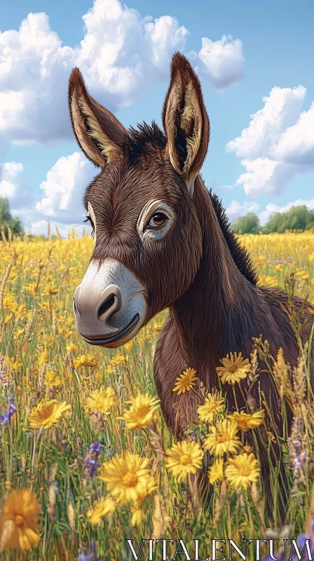 Cheerful Donkey Amidst Flowers AI Image