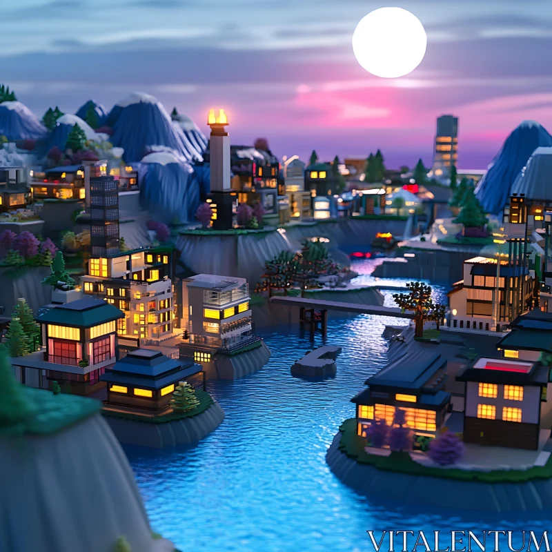 Stylized City by the Water AI Image