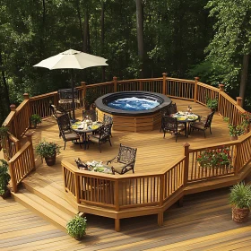 Elegant Wood Deck in Forest with Central Jacuzzi