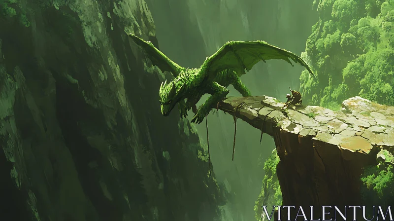 AI ART Green Dragon Overlook Fantasy Scene