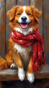 Happy Dog in Red Scarf