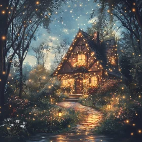 Fairytale Cottage with Twinkling Lights