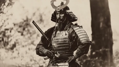 Sepia Portrait of a Samurai Warrior