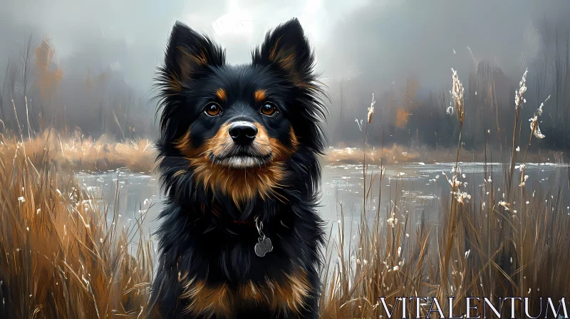 Dog by the Pond Art AI Image