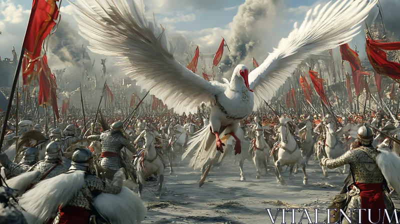 AI ART Fantasy Bird Leading Warriors on Horses