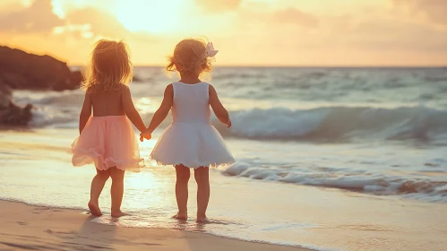 Beach Sunset with Little Girls