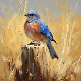 Eastern Bluebird Portrait on Wooden Post