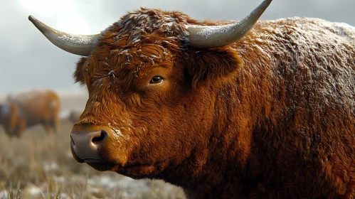 Snow-Dusted Bull in Nature