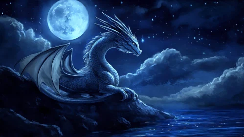 Moonlit Dragon Fantasy Illustration