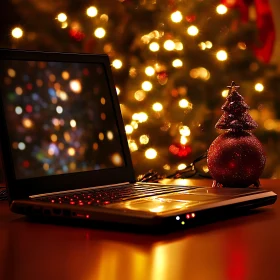 Festive Holiday Workspace with Christmas Decor