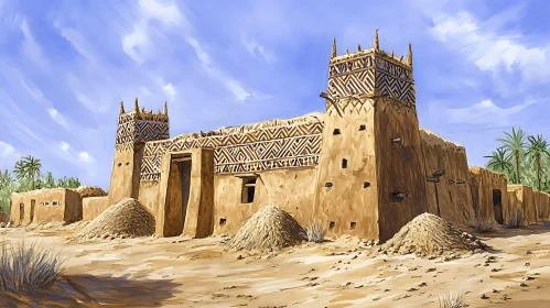 Ancient Adobe Building in Desert Landscape