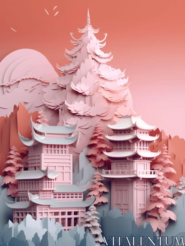 AI ART Dreamy Asian Architecture Paper Design