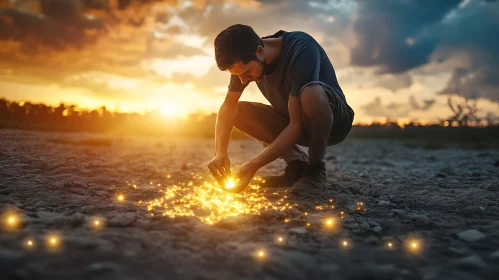 Sunset Magic: A Man and His Sparks