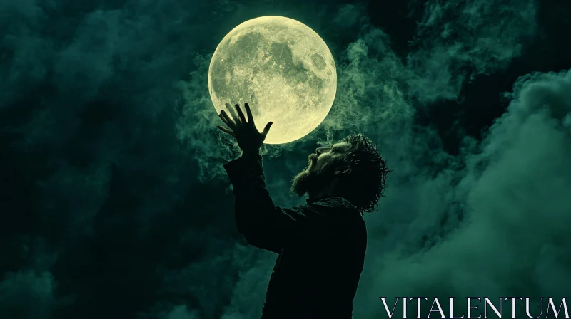 Silhouette of a Man Touching the Moon AI Image