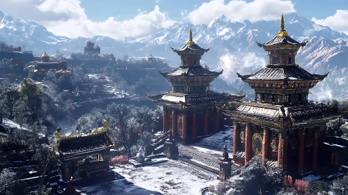 Pagoda in the snowy mountains