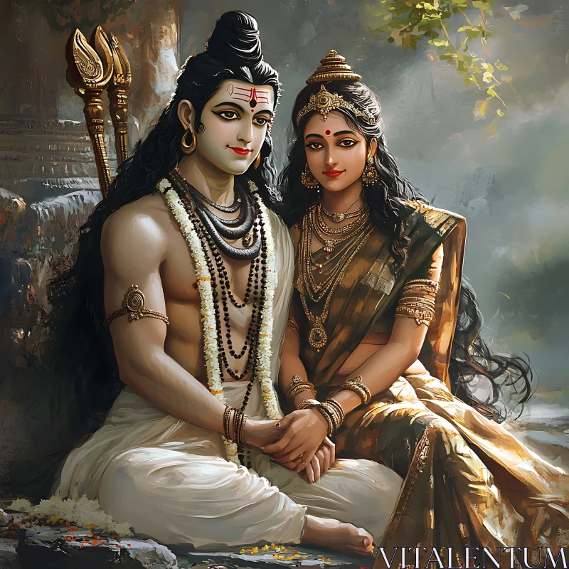 Serene Hindu Gods Art Illustration AI Image