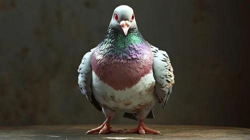 Pigeon with Colorful Feathers and Red Eyes