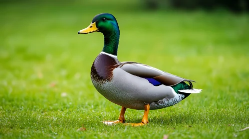 Mallard Duck Portrait on a Meadow