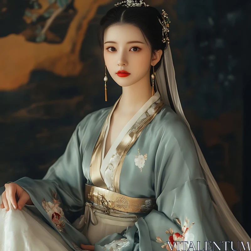 Serene Portrait of Woman in Hanfu AI Image