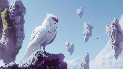 White Bird Perched on Rock Ledge