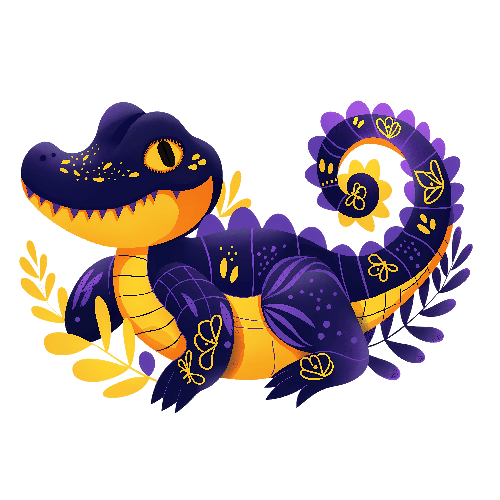 POD Design Floral Patterned Alligator amidst Purple and Yellow Leaves