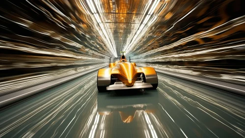 Orange Speed Car in Tunnel - Bronze and Gold Futurism
