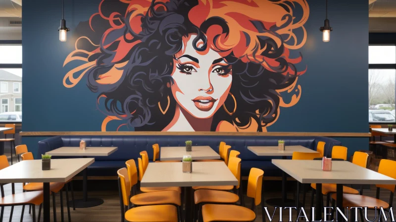 Pop Art-Inspired Mural in Restaurant Interior AI Image