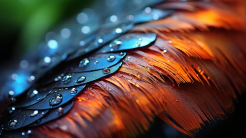 Raindrop Adorned Feather: A Symphonious Blend of Colors and Textures