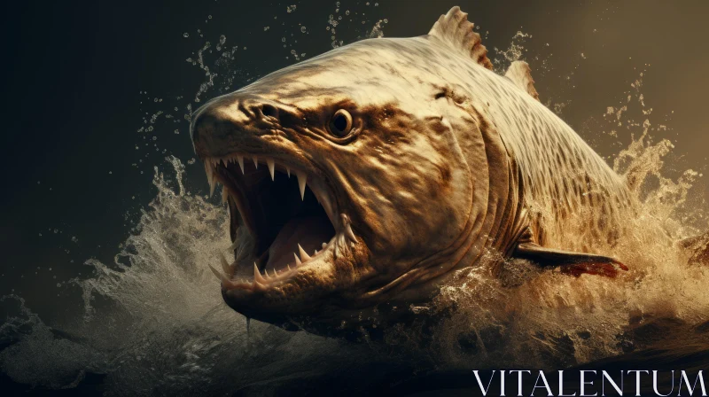 Realistic Fish Jumping in Water with Big Teeth | Mythological References AI Image