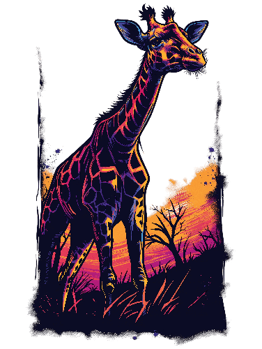 Stylish Giraffe Silhouette Sunset T-Shirt Design POD Design