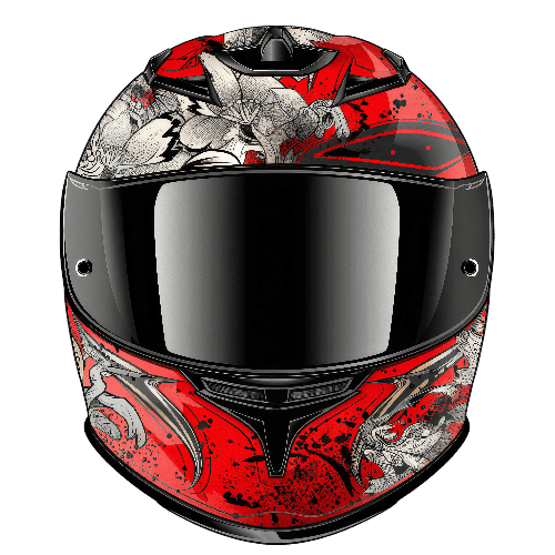 POD Design Stylish Red and Black Motorcycle Helmet with Floral Design