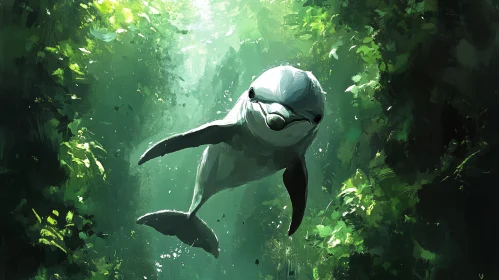 Serene Dolphin in Aquatic Forest