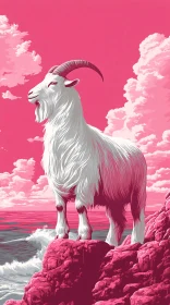 Majestic Goat in Pink Dreamscape